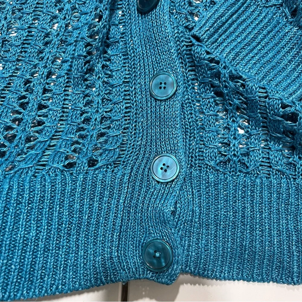 Talbots Pretty Business Casual Green/Blue Cardigan Crochet Long Sleeve 3X - Picture 6 of 6